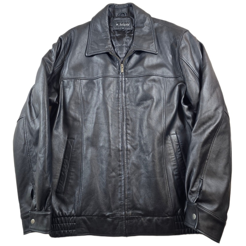 M. Julian Leather Jacket Mens XLT Black Leather Bomber Quilted Lined Wilsons